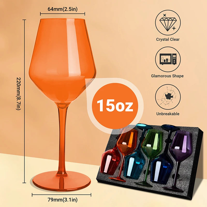 2/4/6 stuks onbreekbare kleurrijke Tritan plastic wijnglazen – zwevendglas, herbruikbaar, vaatwasserbestendig